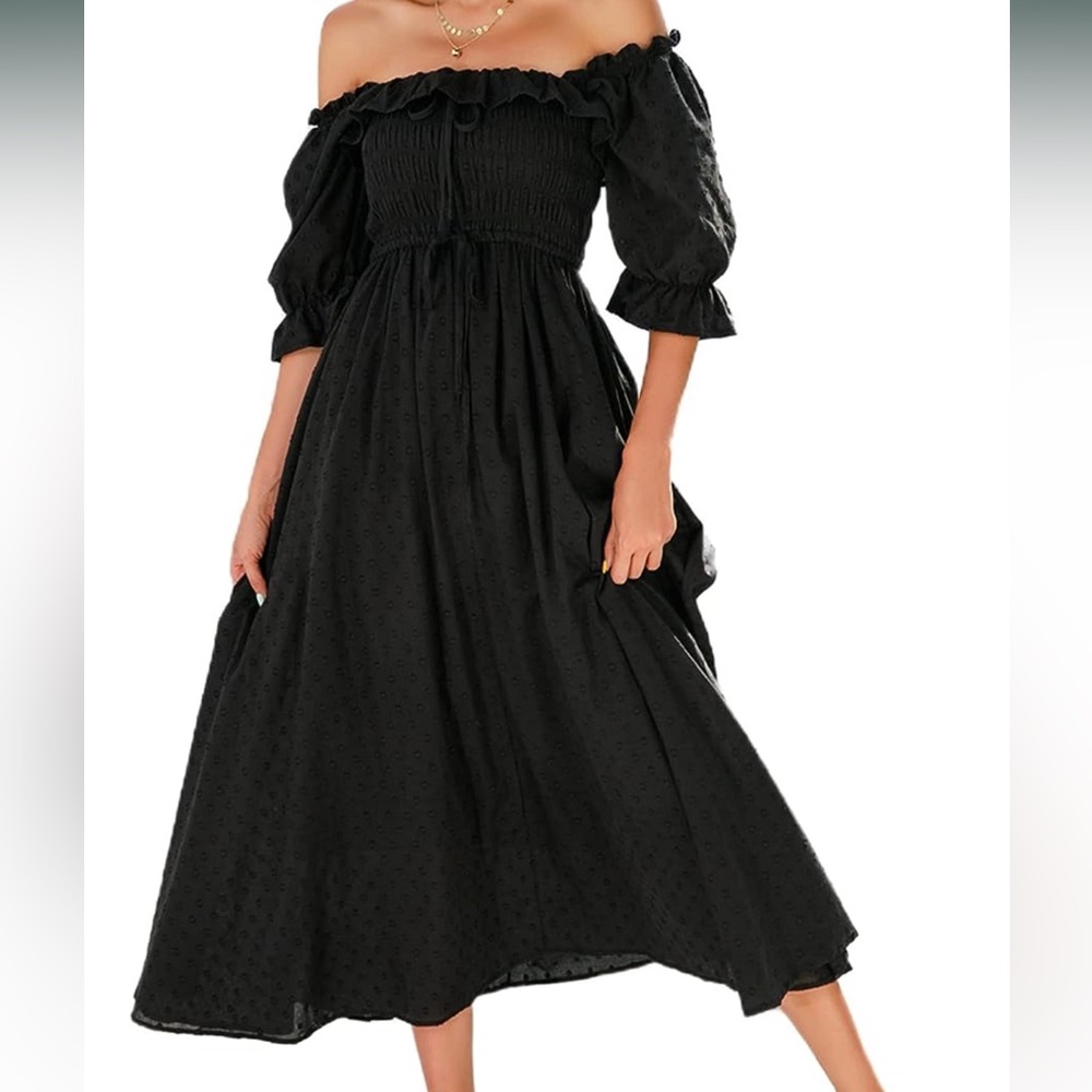 Square Neck Smocked A-Line Midi Dress